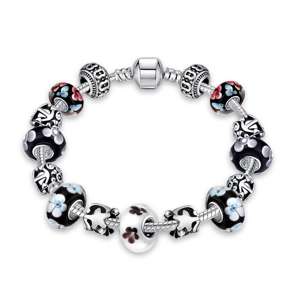 Classic Fashion Silver Bracelets Bangles Crystal Murano Beads Charm Bracelets For Women DIY Vintage Bead Bracelets