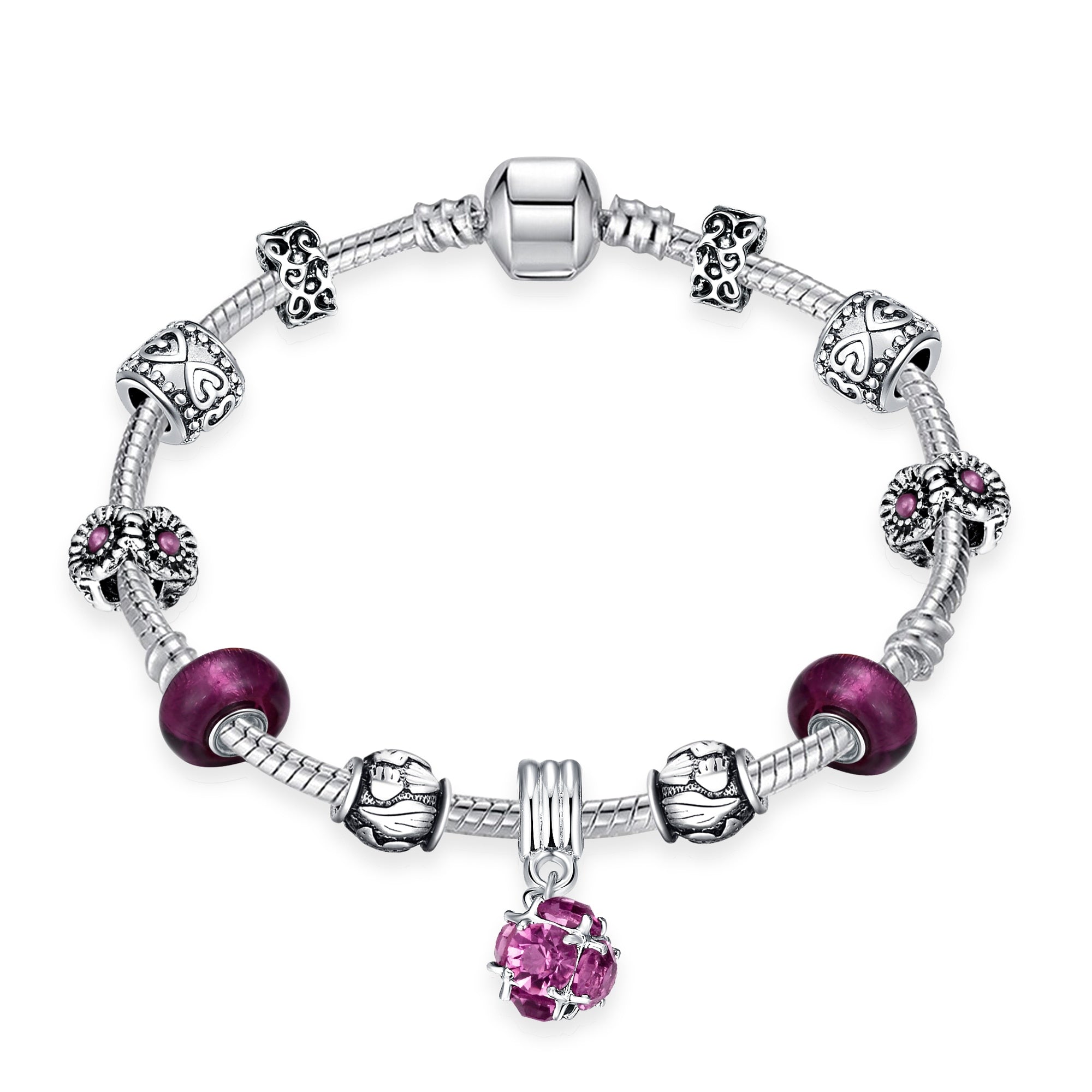 Crystal Beads Diy Charm Bracelets For Women Female Bracelets With Stones Vintage Silver Amethyst Jewelry Pulseras Mujer