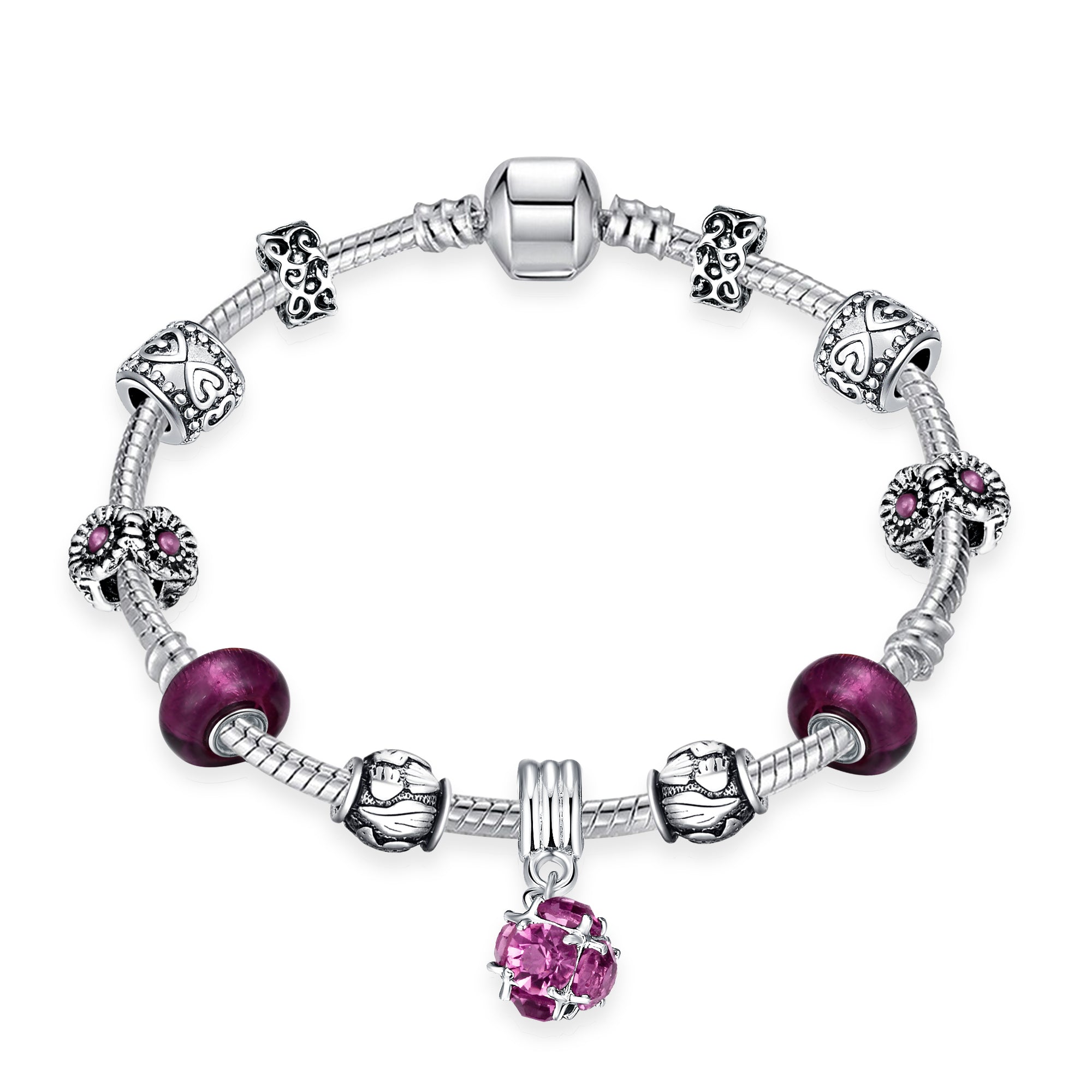 Crystal Beads Diy Charm Bracelets For Women Female Bracelets With Stones Vintage Sterling Silver Amethyst Jewelry Mujer