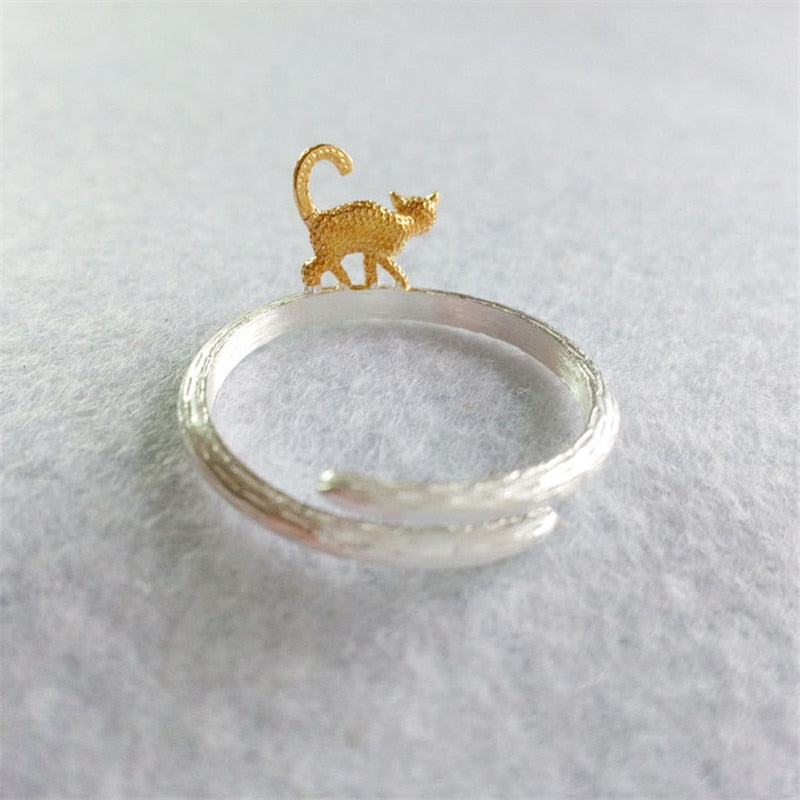 Cute Cat 925 Sterling Silver Jewelry Creative Leopard Ring Men and Women Couple Jewelry Handmade Ring 2020