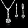 Elegant 925 Sterling Silver Crystal Pendant Necklace Earrings Set For Women Fine Bridal Wedding Jewelry Sets Gift