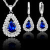 Elegant Wedding Jewelry Sets 925 Sterling Silver Women Fine Water Drop Crystal Engagement Pendant Necklace Earrings Set