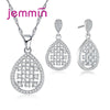 European Water Drop Shape Clear Micro CZ Crystal Bridal Wedding Jewelry Sets 925 Sterling Silver Necklace Drop Earring