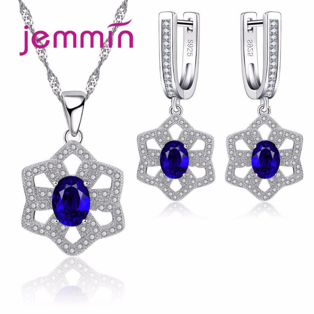 Exaggerated Women Fine 925 Bridal Jewelry Sets Geometric Hollow Out Pendants Necklace Earrings Set For Party Accessory