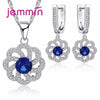 Exquisite 925 Sterling Silver Color Flower Jewelry With Fashion Blue CZ Crystal Jewelry Sets For Bridal/Women Accessories