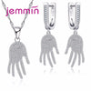 Eyes on the Hand Jewelry Set for Women Girls 925 Sterling Silver Hands Pendant Necklace Earrings CZ Crystal Jewelry Set