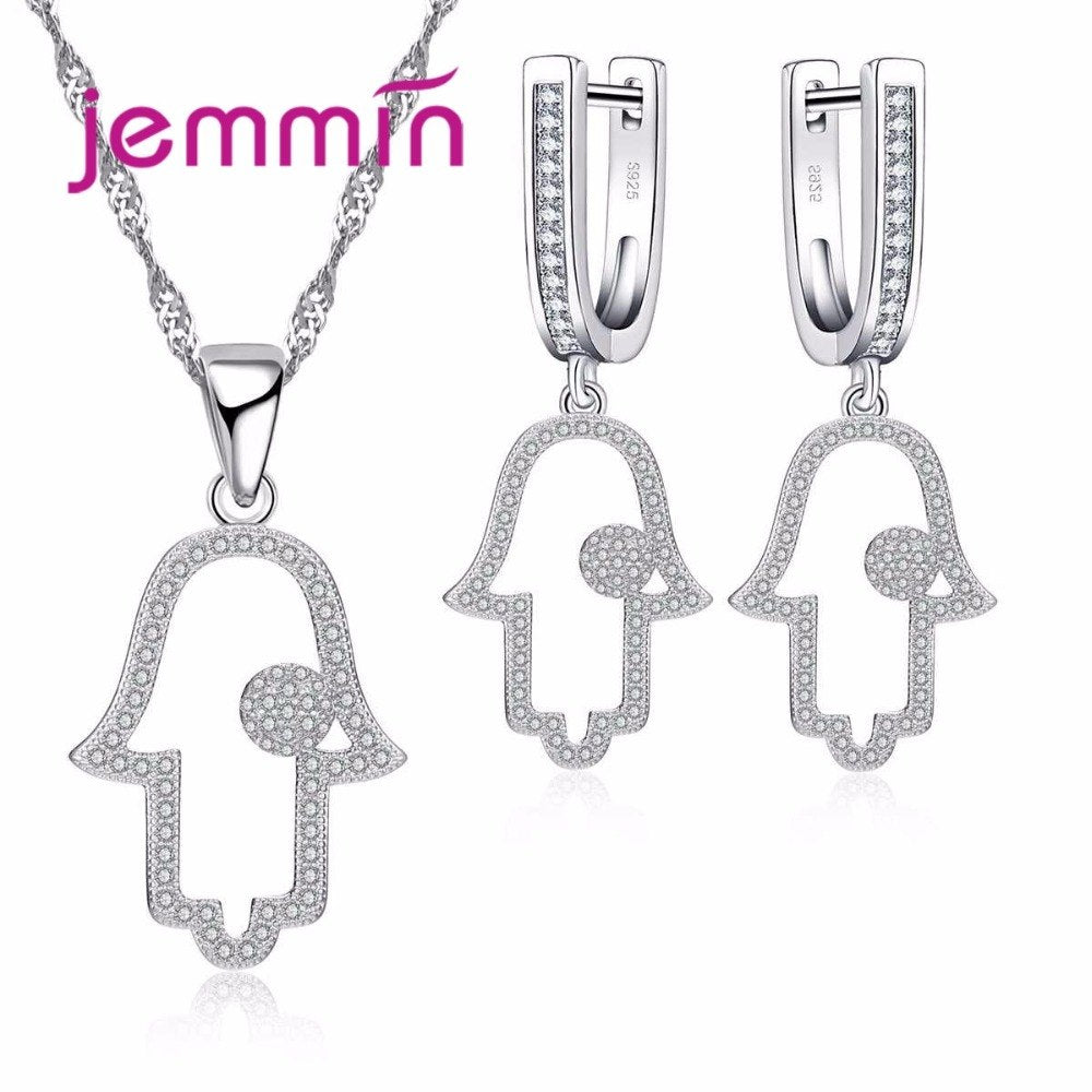 Fashion Clear Micro Rhinestone Earrings And Necklace Set For Party Birthd Gift 925 Sterling Silver Women Jewelry Sets