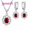 Fine 925 Silver Jewellery Sets Wedding Ruby Necklace Earrings For Brides Flower Hollow Out Engagement Jewelry Set Woman