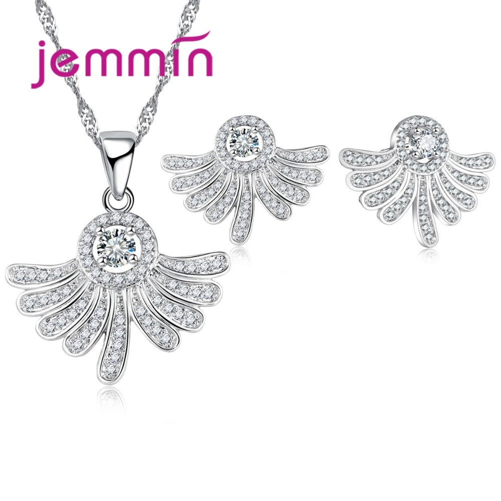 Fine 925 Sterling Silver Jewelry Sets For Wedding Engagement Accessory CZ Crystal Necklaces Drop Earrings Set Femme