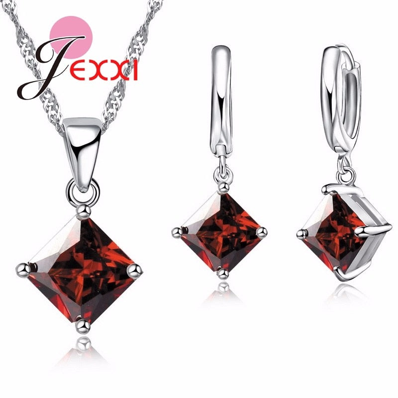 Fine Bridal Jewelry Sets For Wedding Women 925 Sterling Silver Pendants Necklace Earrings Set Top Quality