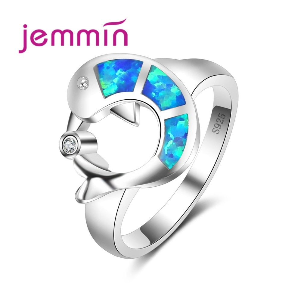 Fine Cute Dolphin Shape 925 Sterling Silver Opal Rings For Children Girls Birthd Gift Austrian Crystal Anillos Bague