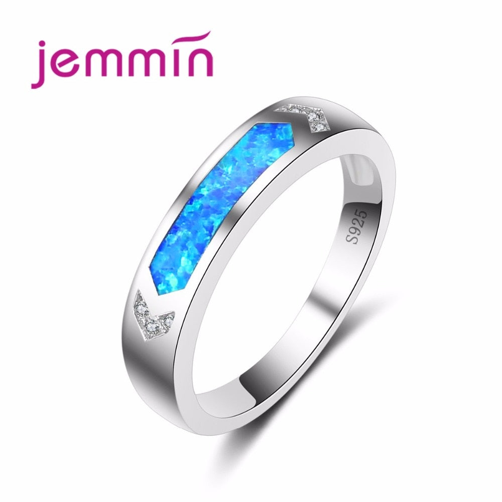 Fine Opal Silver Rings Jewelry For Women's Blue Opal Wedding Ring 925 Sterling Silver Valentine's D Gift Size:6-7-8-9