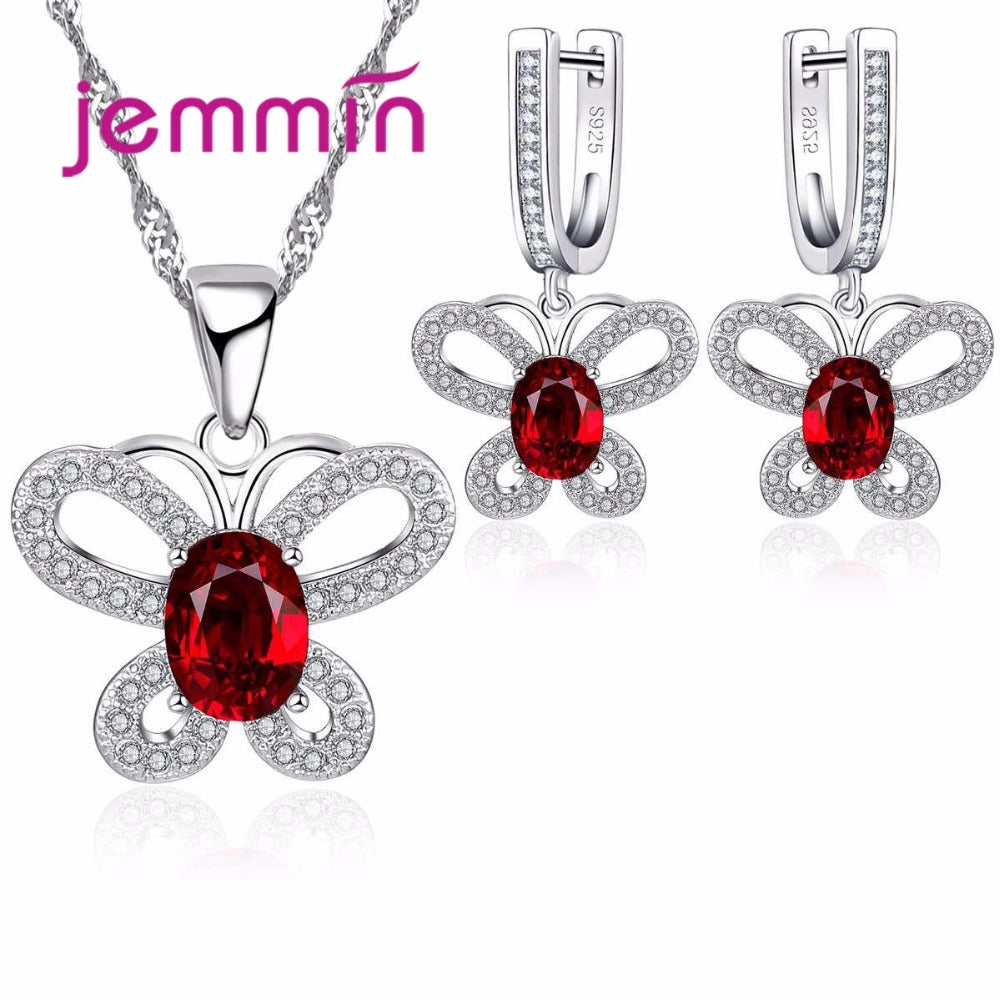 Fine Quality 925 Silver Jewelry Sets For Women Butterfly Pendants Necklaces Earrings Set For Girls Birthd Party Gift