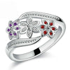 Funny Design Three Color CZ Flower Ring for Women Girls Fashion 925 Sterling Silver Rings Wedding Jewelry Size 7 8 9
