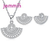 Geometric Micro Clear Crystal Pendatn Necklace Stud Earrings Set For Women 925 Sterling Silver Bridal Wedding Sets