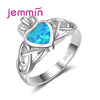 Heart Shaped Blue Fire Opal Rings for Women Wedding 925 Sterling Silver Jewelry Ring Bague Bijoux