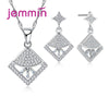 High Quality Luxury Clear Crystal Pendant Necklace Earrings Set Fine 925 Sterling Silver Bridal Wedding Jewelry Set Gift