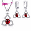 High Quality Women Ruby Pendants Necklaces And Earring Set For Engagement Fine 925 Silver Bridal Wedding Jewelry Sets