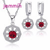 Hot Ruby Wedding Jewelry Sets For Women Crystal 925 Sterling Silver Necklaces Earring Set Wedding Engagement Accessories