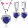 Hot Sale Heart Shape Bule Crystal 925 Sterling Silver Necklace And Earrings Set For Women Female Party Engagement