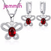 Luxury Butterfly Shape 925 Sterling Silver Fine Wedding Jewelry Ruby Pendants Necklaces Earrings Jewelry Set For Woman