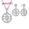 Luxury Clear CZ Crystal Wedding Engagement Jewelry Sets For Women Fine 925 Sterling Silver Necklace Drop Earrings Set