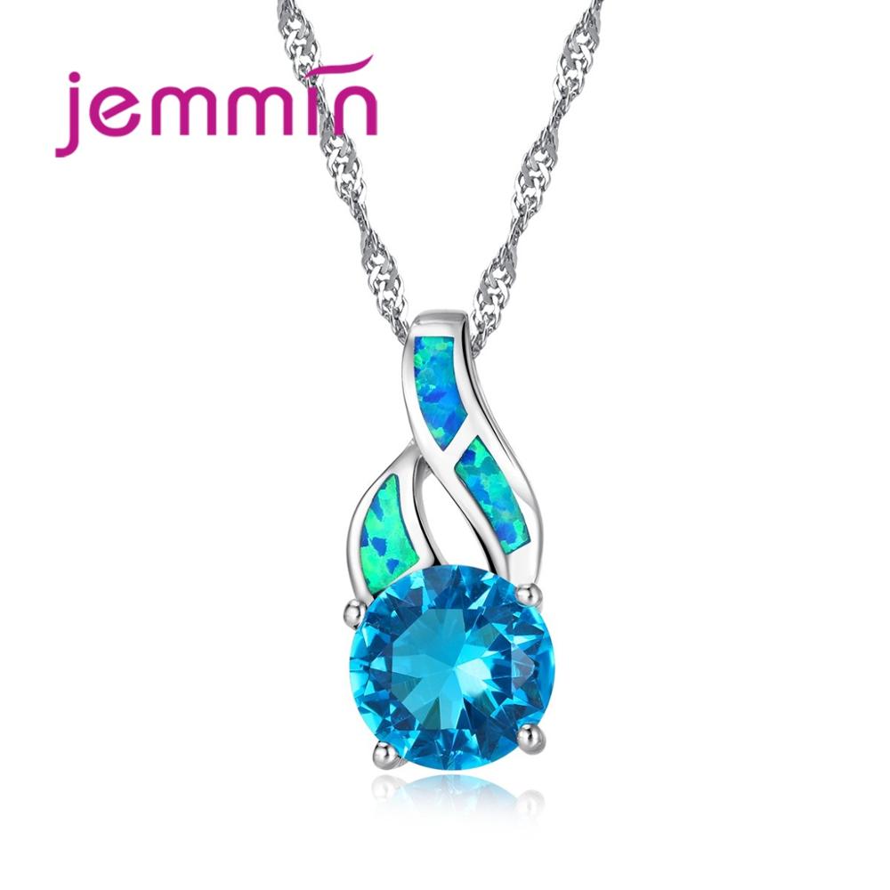 Luxury Purple Crystal Necklaces For Women With Ocean Blue Fire Opal 925 Sterling Silver Brides Wedding Necklace Accessory
