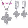 Necklace Earrings Jewelry Set 925 Sterling Silver Clover Shape Full Clear Micro Rhinestone Bridal Jewelry Sets Women