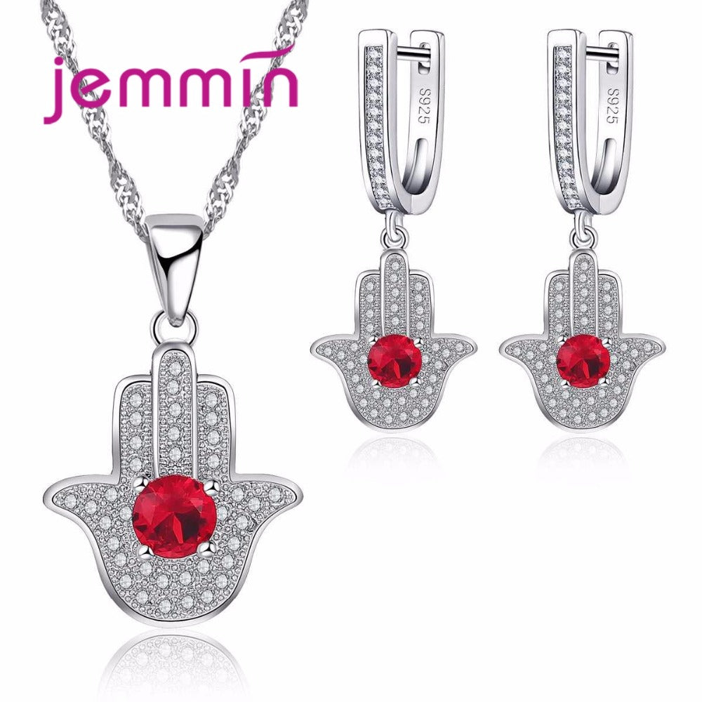 New Arrival Fashion Red & White CZ Pendant+Earrings Jewelry Sets 925 Sterling Silver Wedding Jewelry for Women Party