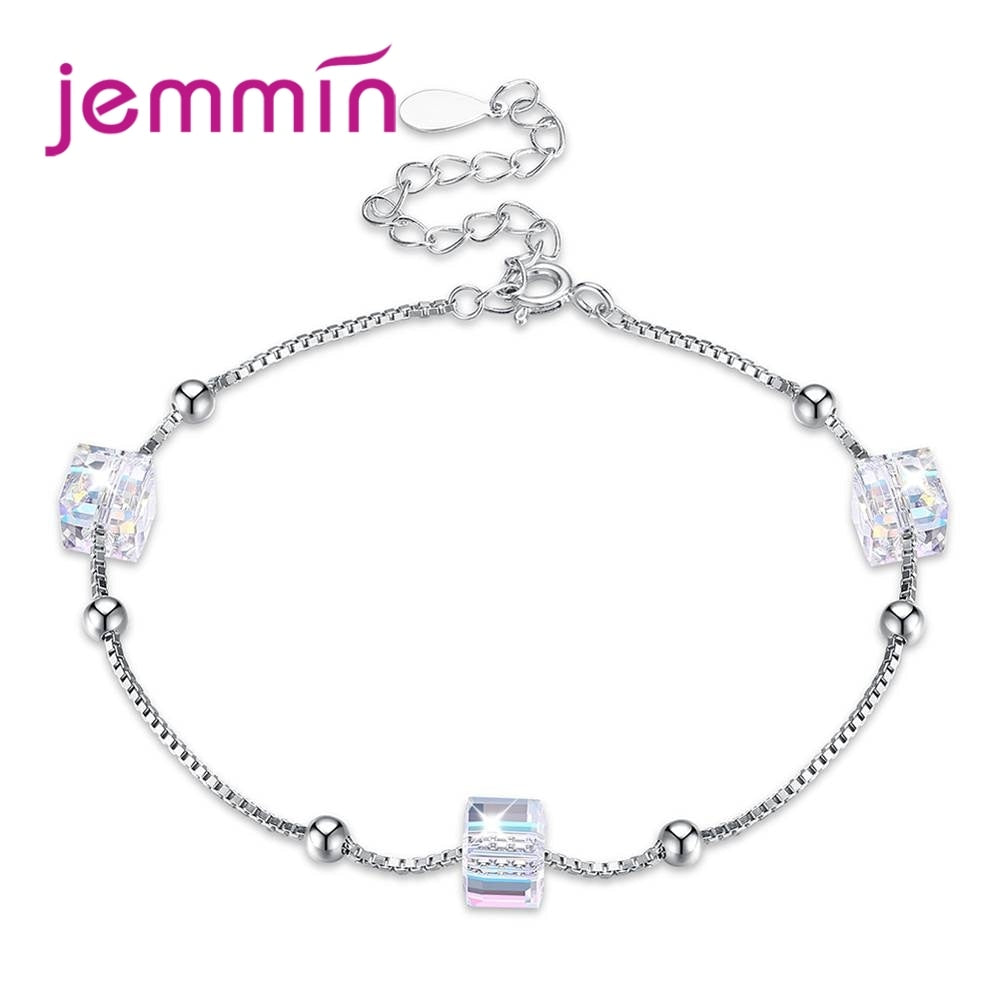 New Arrival Women Fashion Square Cubic Zirconia Pendant Bracelets 925 Sterling Silver Top Qulaity Bangles