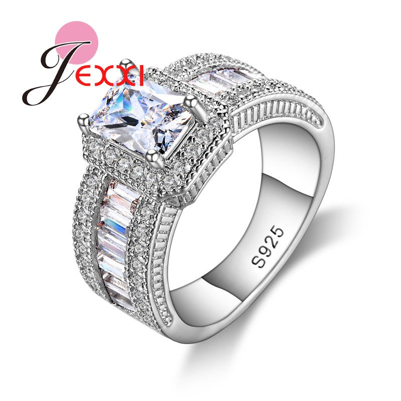 New Arrival Women Girl Best Gifts 925 Sterling Silver Clear Square Crystal Pendant Ring for Women Bridal Jewelry
