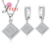 New Fashion 925 Sterling Silver Women Jewelry Square Shape Earring Ring and Pendant Silver Jewelry Sets