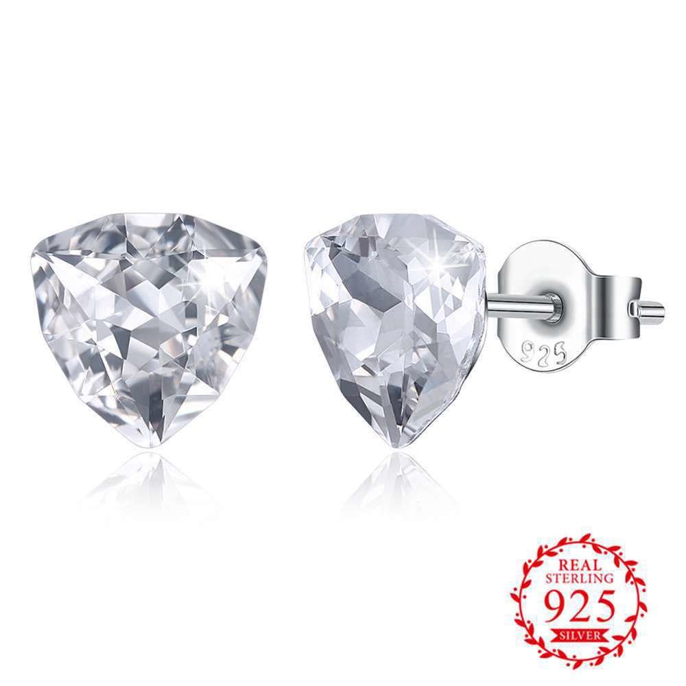 New Fashion Design Triangle Cubic Zirconia Stud Earrings For Women 925 Sterling Silver Multiple Colors Trendy Jewelry