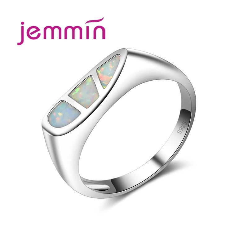 New Fashion Opal Rings Fine Jewelry Women's Wedding Rings White Fire Opal 925 Sterling Silver Size 6 7 8 9