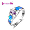 New Oval Purple Crystal Wedding Rings For Brides 925 Sterling Silver Engagement Finger Ring With Blue Fire Opal Stone