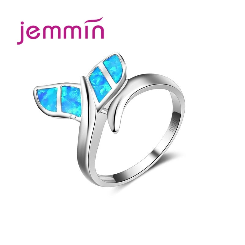 New Promotion Cute Whale Ring with Blue Fire Opal 925 Sterling Silver Rings for Women Wedding Popular Bague Bijoux