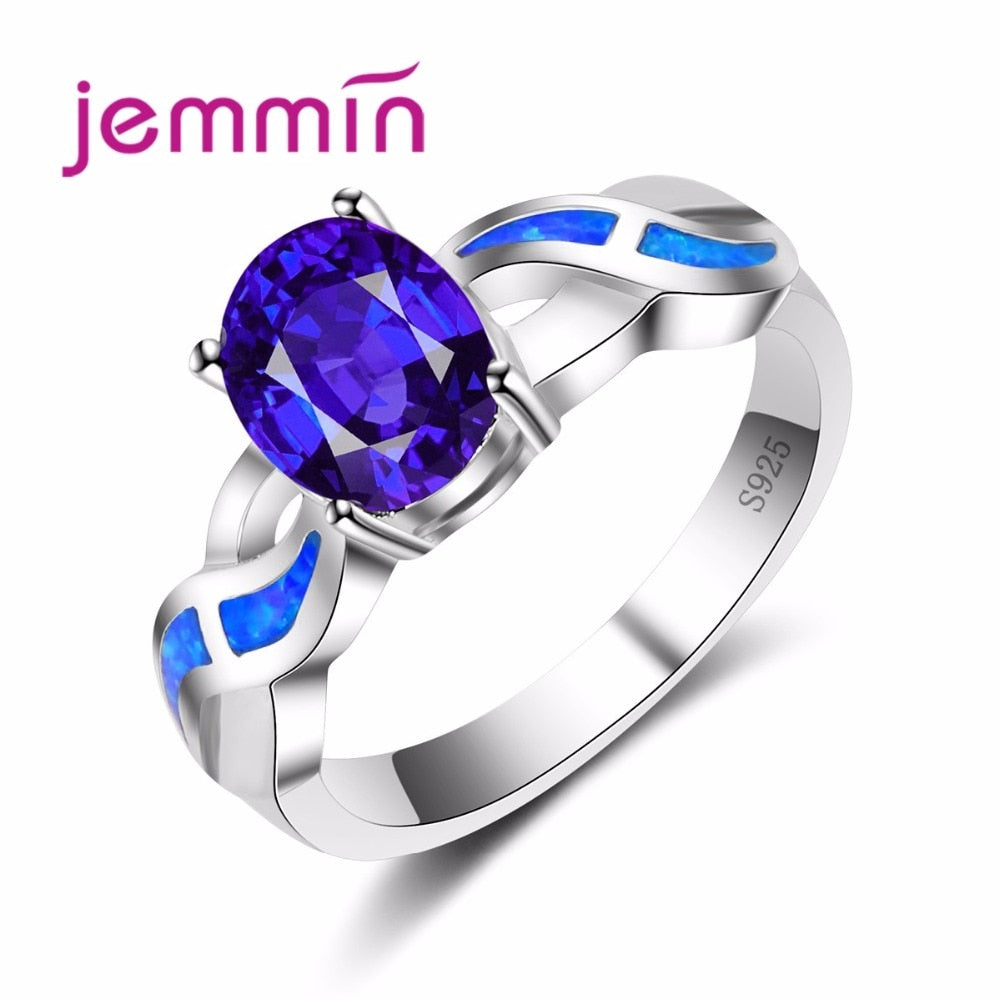 New Sapphire Stone Rings For Women Wedding Fine Jewelry Accessory Fine 925 Sterling Silver Ring For Valentine's Day