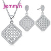 New Simple Geometric Square Shape Hollow Out Full Clear CZ Crystal 925 Sterling Silver Necklace Earrings Sets For Woman