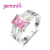 Pink Color Princess Cut Crystal 925 Sterling Silver Rings Fine Bridal Wedding Fine Jewelry White Opal Finger Ring Lady