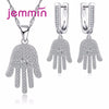 Punk Style Palm Shape Full Clear Rhinestones Pendant Necklaces Earrings Set For Party Accessory Woman Jewelry Sets