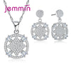 Retro Luxury Hollow Out Sterling Silver Pendant Necklace Earrings Set For Female Bridal Wedding Jewelry Sets For Brides