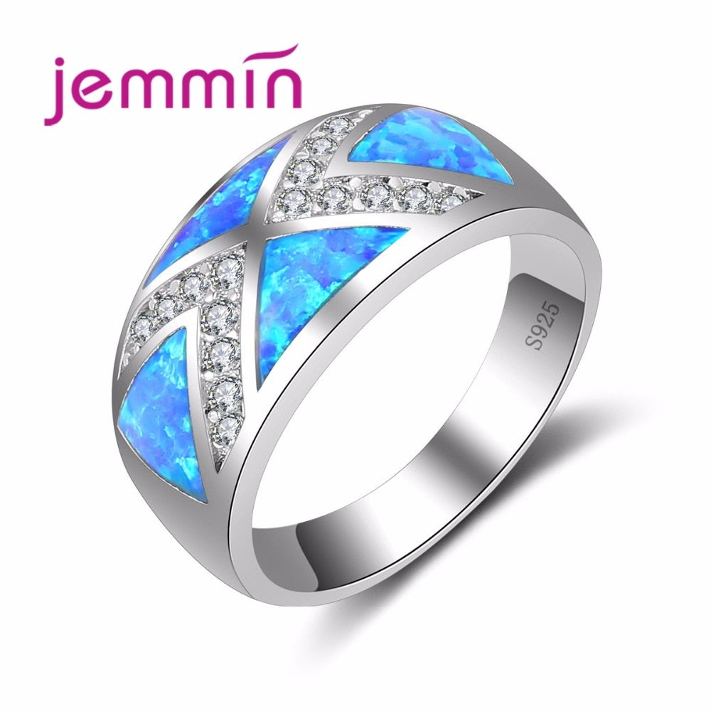 Retro Ring Silver 925 Sterling Silver Vintage Wedding Rings For Women White Fire Blue Opal Triangle Jewelry Ring Size6789