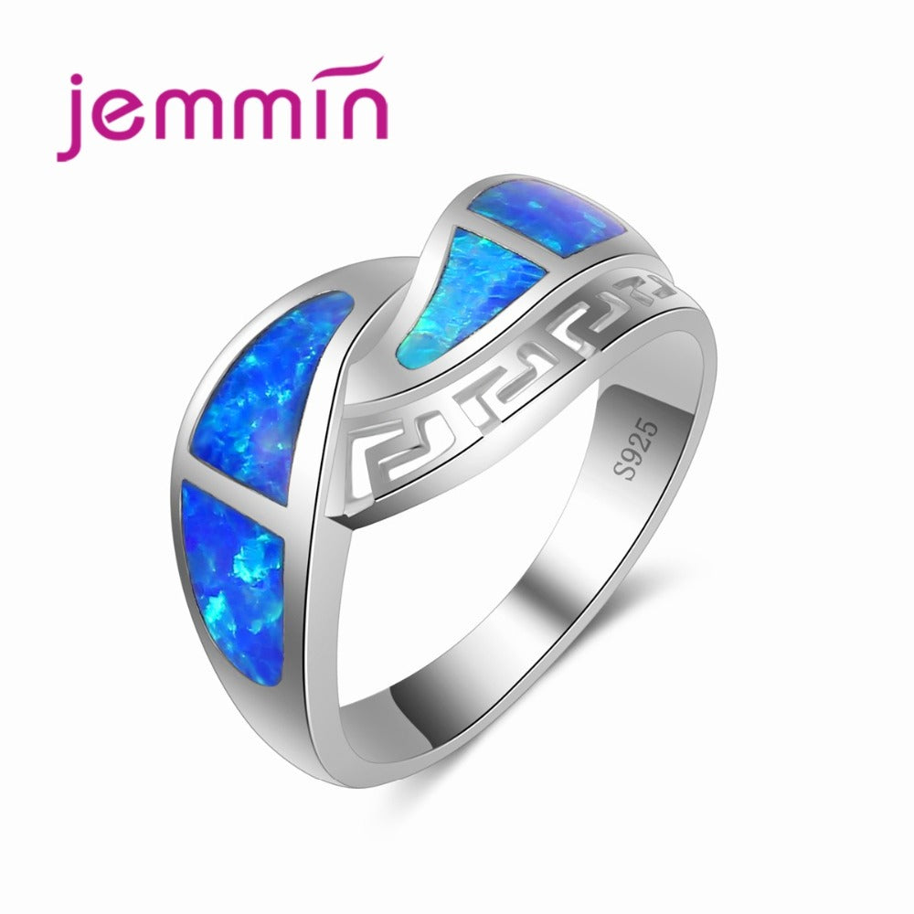 Retro Style Hollow Out Blue Fire Opal Rings For Women And Men Fine S925 Stamped Sterling Silver Engagement Wedding Rings
