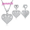 Romantic Heart Crystal Bridal Wedding Jewelry Sets For Women 925 Sterling Silver Pendant Necklace Earrings Set Gift
