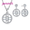 Round Hollow Crystal Anomalistic Pendant Jewelry Set For Women 925 Sterling Silver Wedding Fine Jewelry.