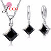 Simple Elegant Black Crystal Necklace Set For Party Accessories Women 925 Sterling Silver Wedding Bridal Jewelry Sets