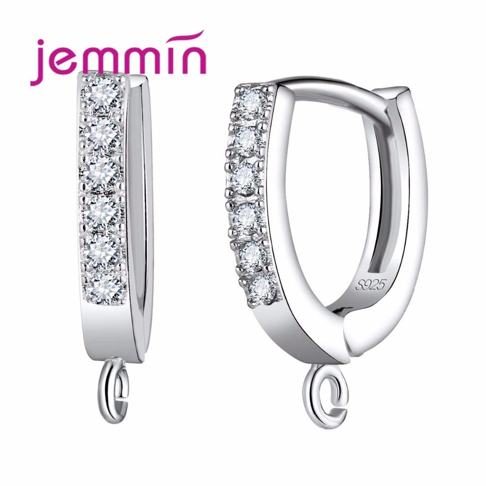 Simple Silver Connectors For Jewelry Making 925 Sterling Silver Hoop Earrings Clasp Crystal Making Ear Wire Component