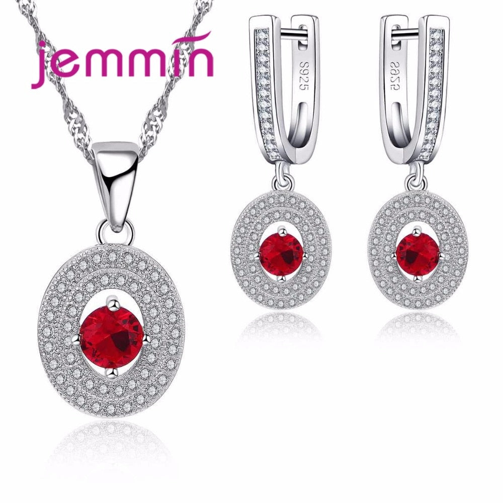 Simple Women Jewelry Sets Rhinestones Fine 925 Silver Pendants Neacklaces And Earrings Set For Engagement Anniversary