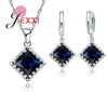 Sterling Silver Bridal Jewelry Sets For Wedding Accessory Elegant Women Sapphire Pendant Necklaces And Earring Set