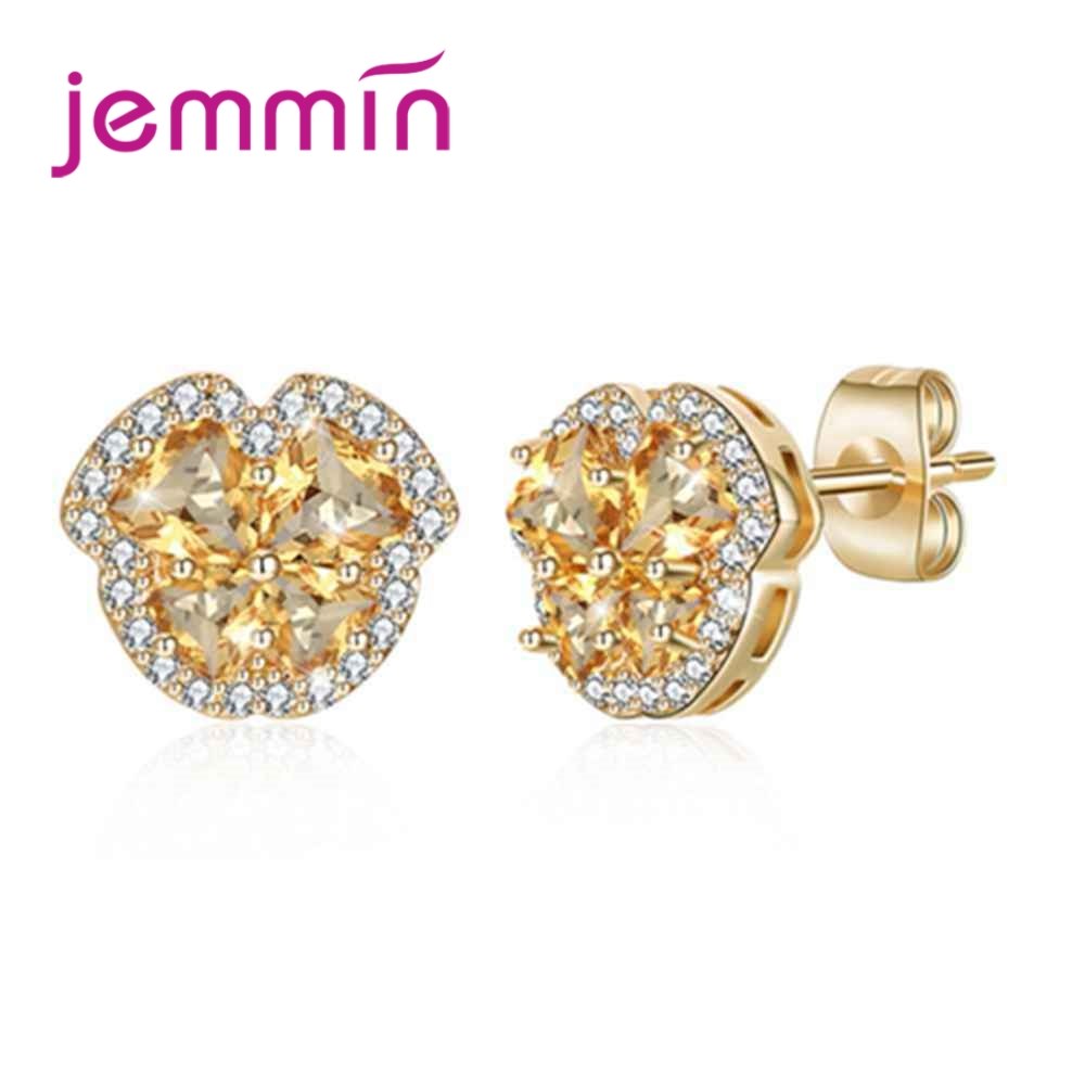 Three Color Fashion Women Cubic Zirconia Stud Earrings For Sale 925 Sterling Silver Wedding Birthd Party Jewelry